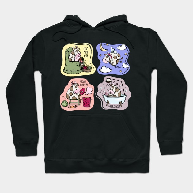 four cows cartoon Hoodie by Mako Design 